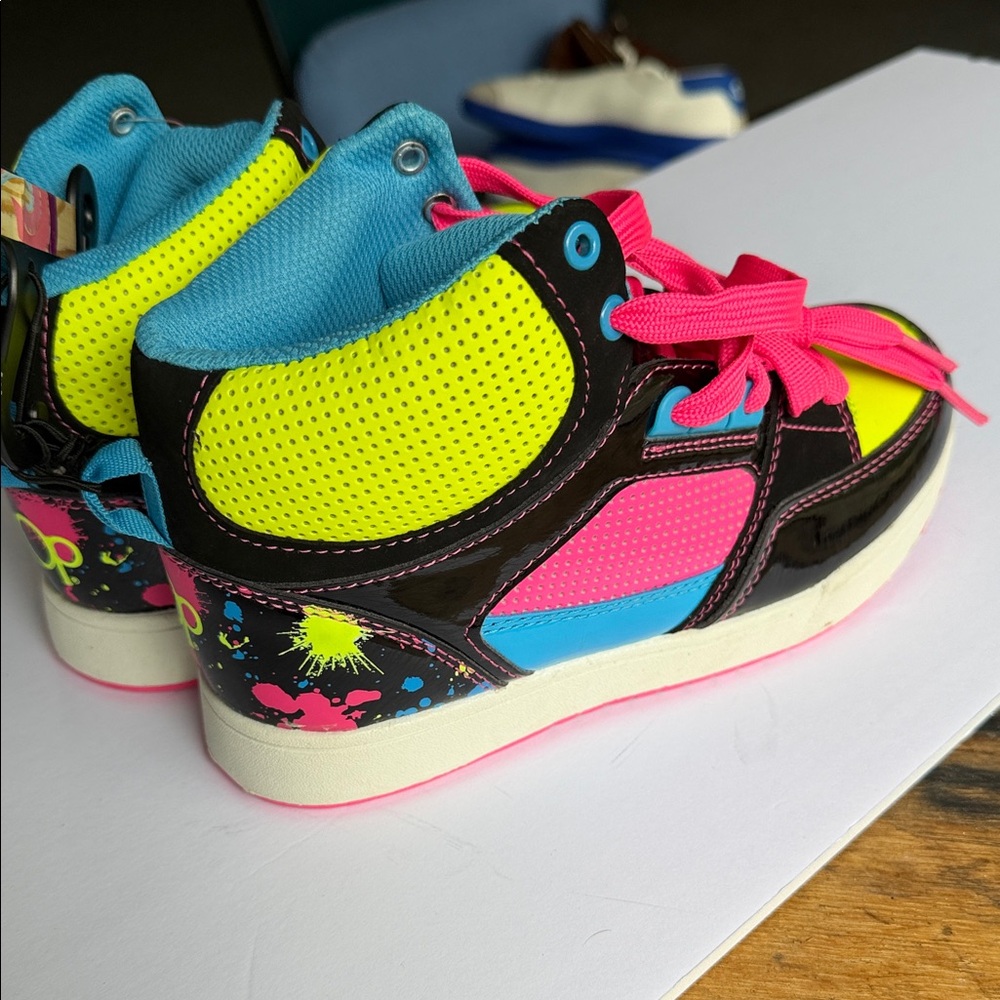 OP Kids Neon Yellow, Hot Pink & Teal High-Top Sneakers - Picture 3 of 10